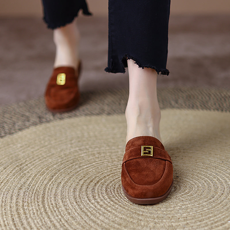 Denim Suede Flat Mules NEW GEW