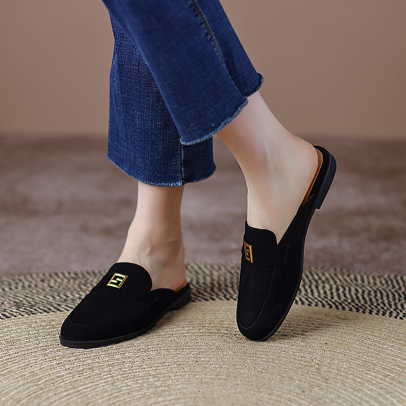 Denim Suede Flat Mules NEW GEW