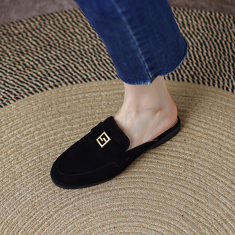 Denim Suede Flat Mules NEW GEW