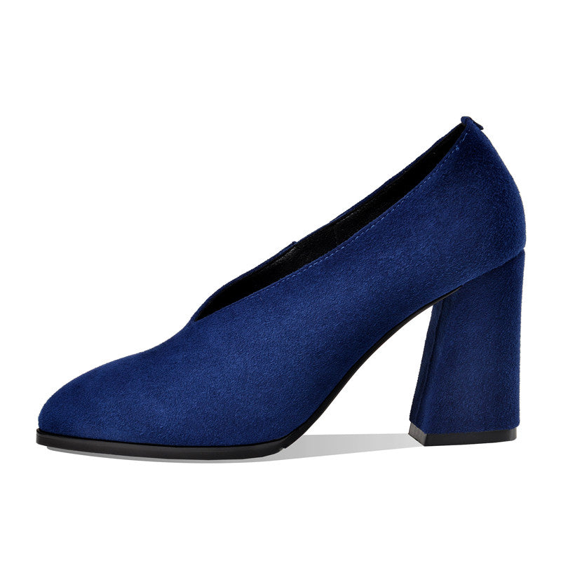Rachael V Cut High Chunky Heel Pumps Newgew