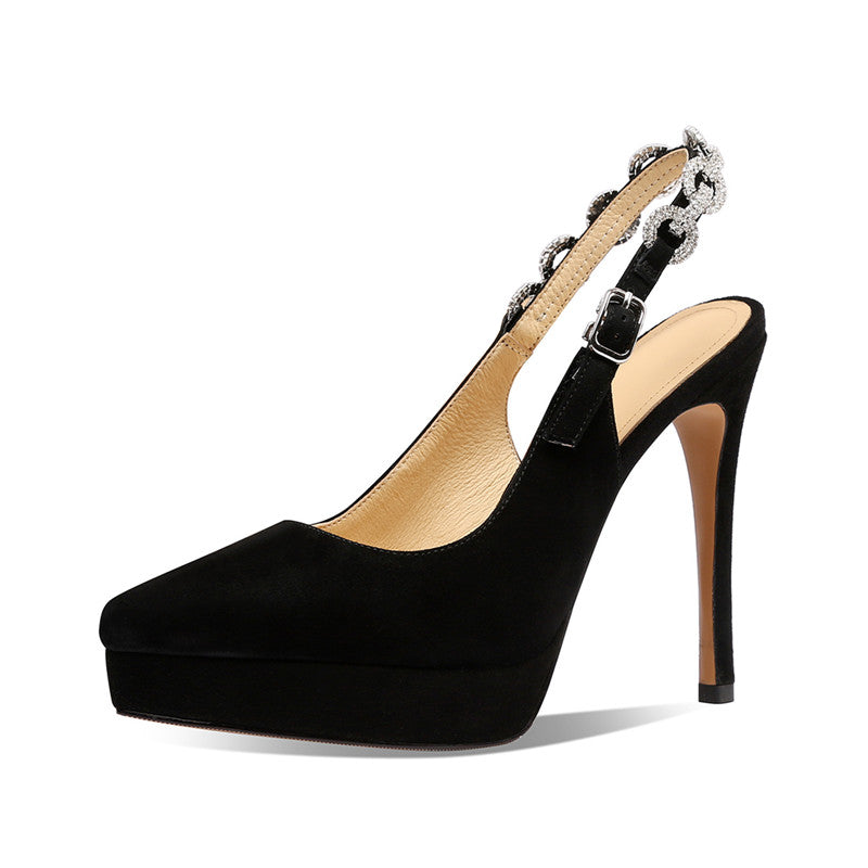 Falyn Platform Pointed Toe Slingback Heels Black NEW GEW