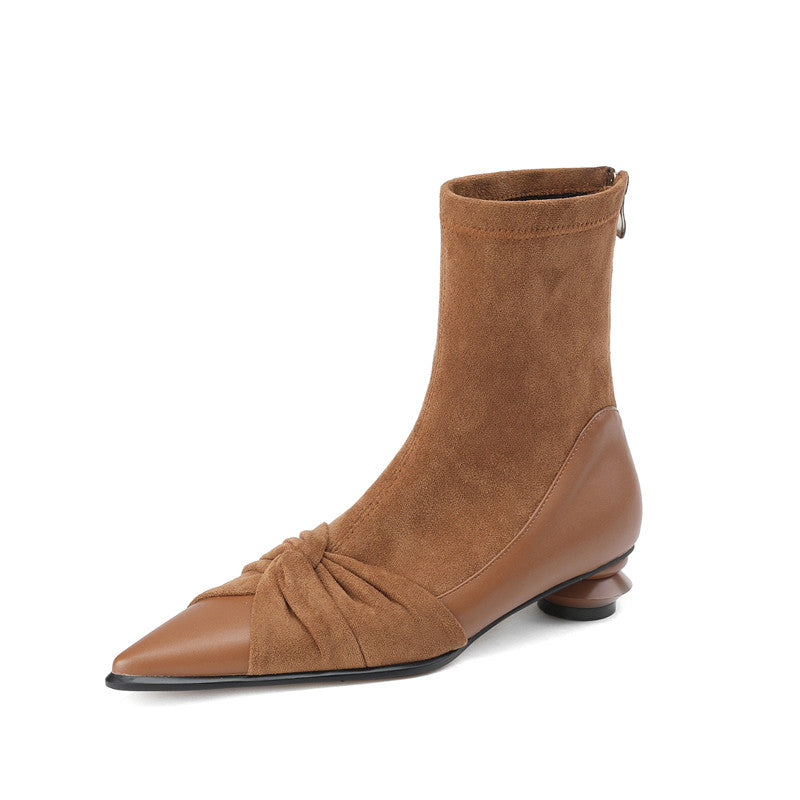 Isha Pointed Toe Camel Suede Ankle Boots Newgew