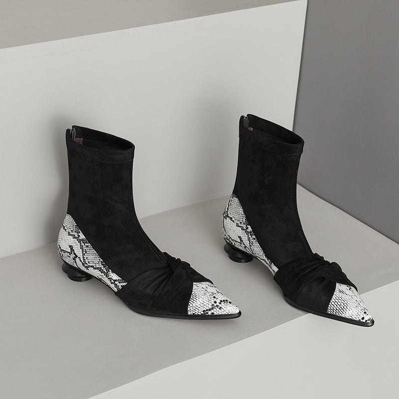 Isha Black Snakeskin Pointed Toe Ankle Boots Newgew