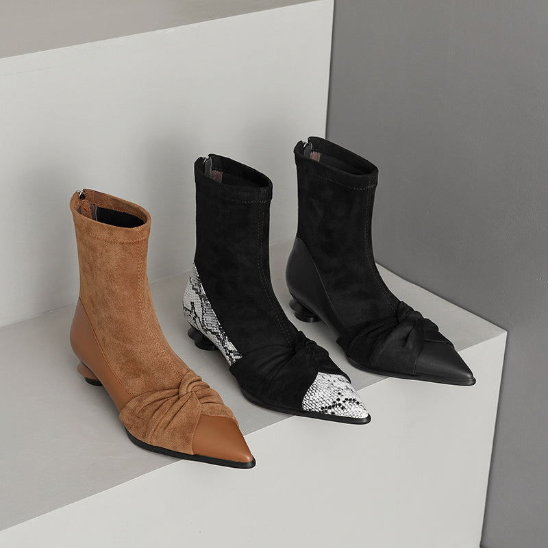 Isha Black Suede Pointed Toe Ankle Boots Newgew