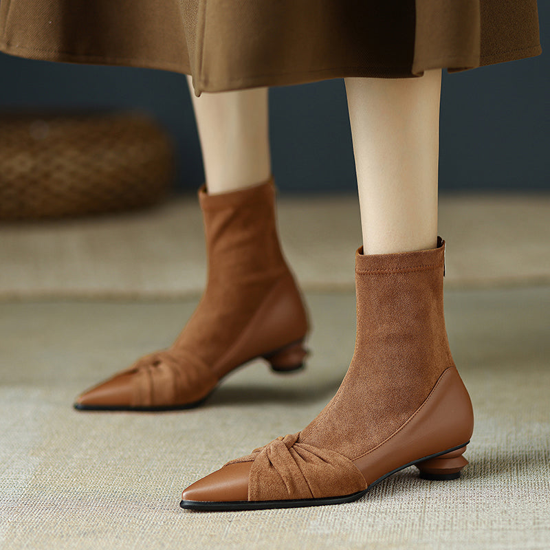 Isha Pointed Toe Camel Suede Ankle Boots Newgew