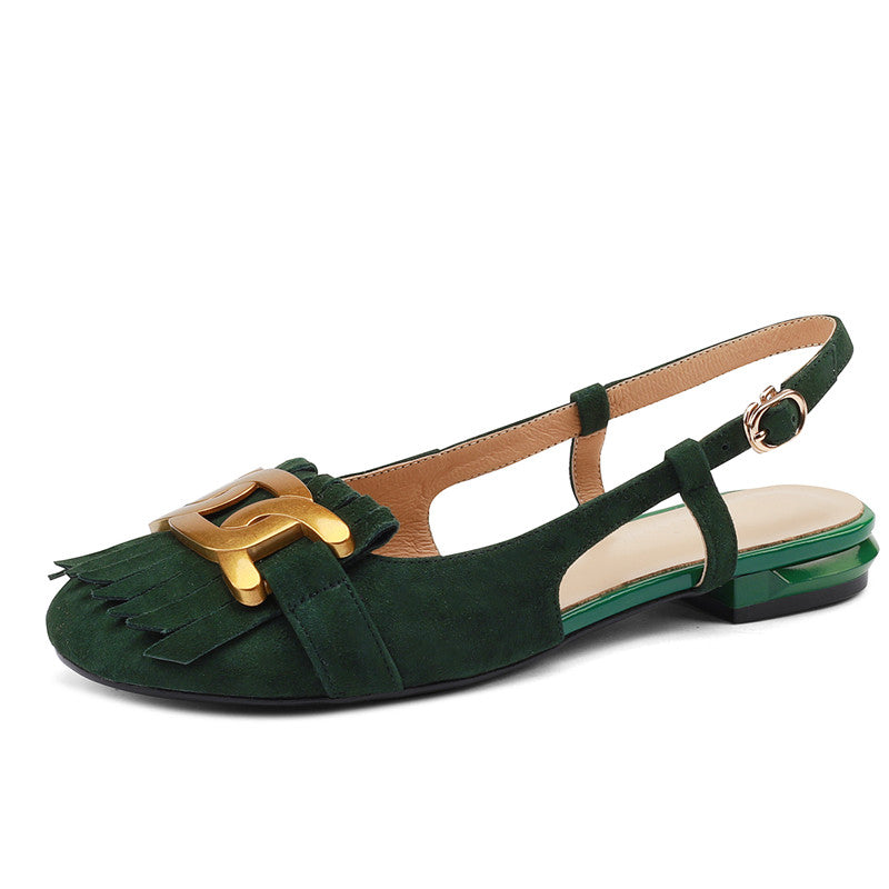Daliyah Suede Slingback Flats with Tassel and Chain NEW GEW