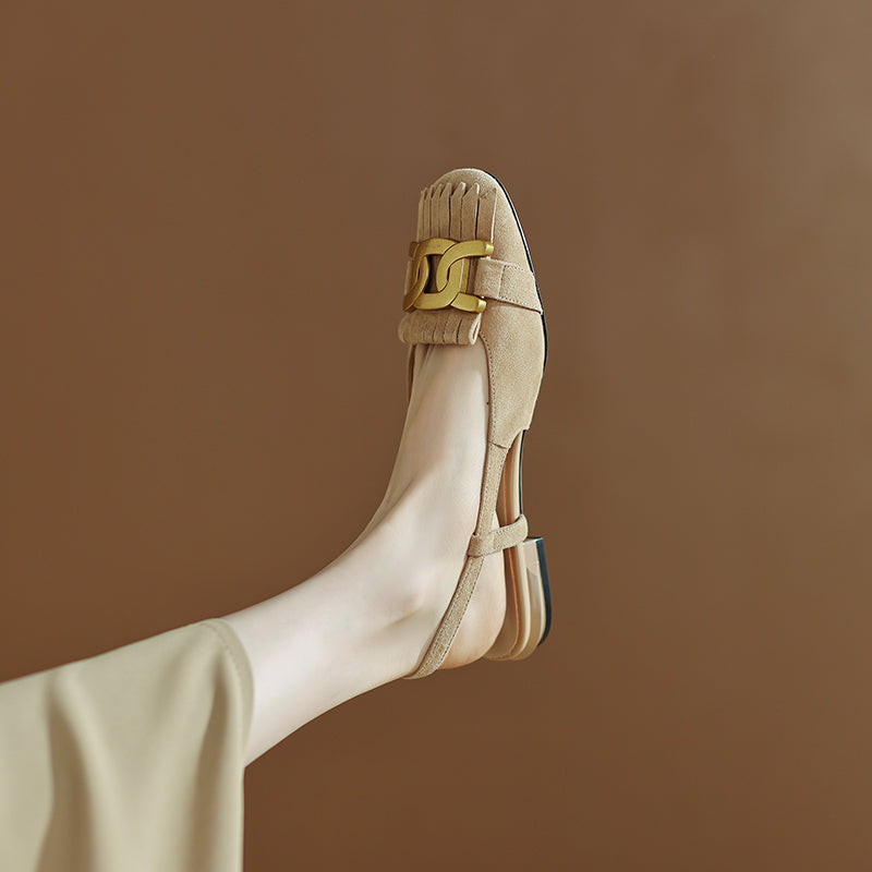 Daliyah Suede Slingback Flats with Tassel and Chain NEW GEW