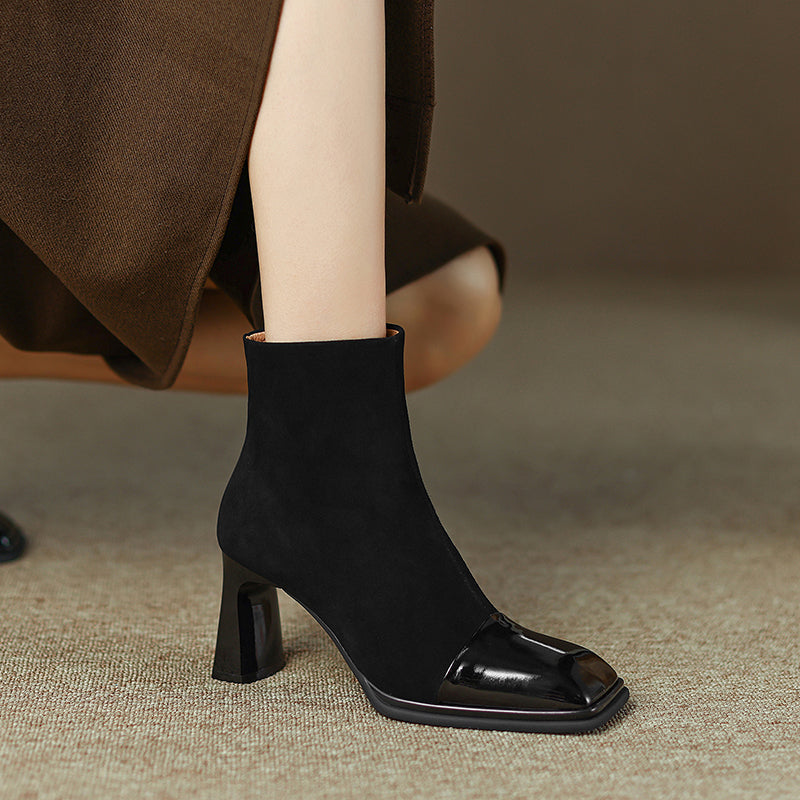 Holly Square Toe Ankle Boots Black Newgew