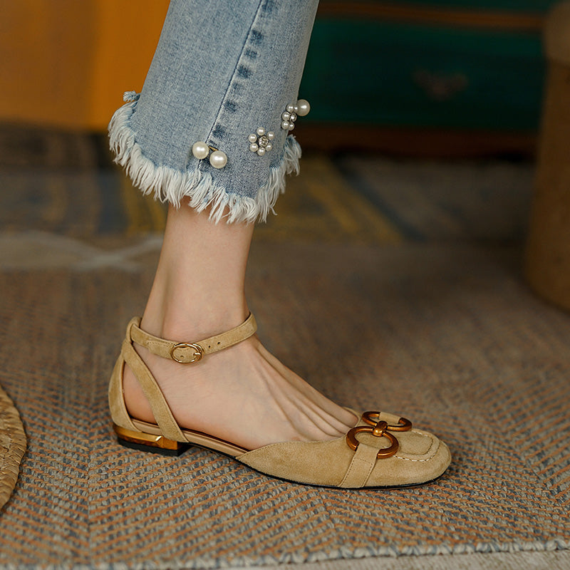 Dina Suede Handmade Ankle Strap Flats with Chain NEW GEW