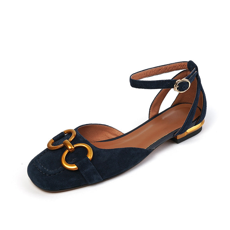 Dina Suede Handmade Ankle Strap Flats with Chain NEW GEW