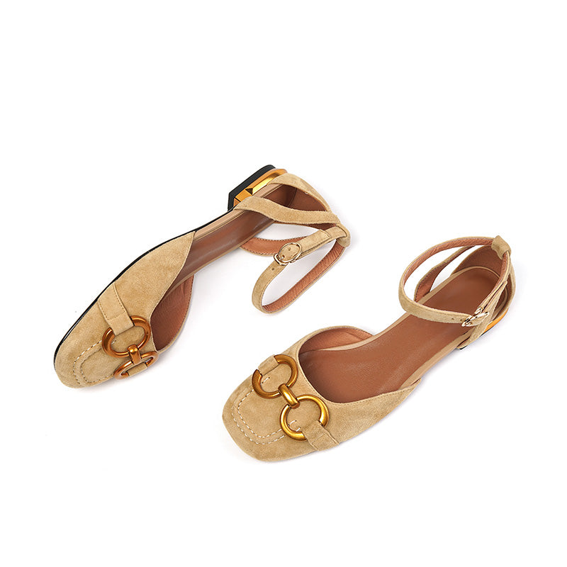 Dina Suede Handmade Ankle Strap Flats with Chain NEW GEW