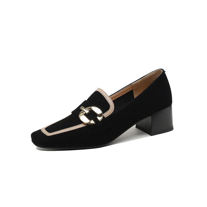 Isra Suede Low Heel Loafers Black newgew