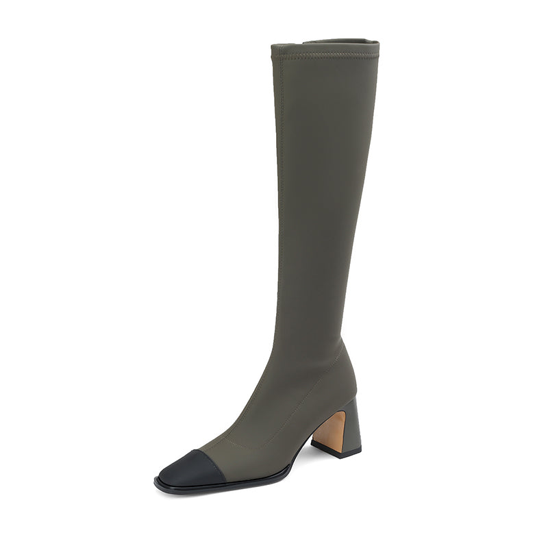 Hala Square Toe Military Green Knee High Boots Newgew