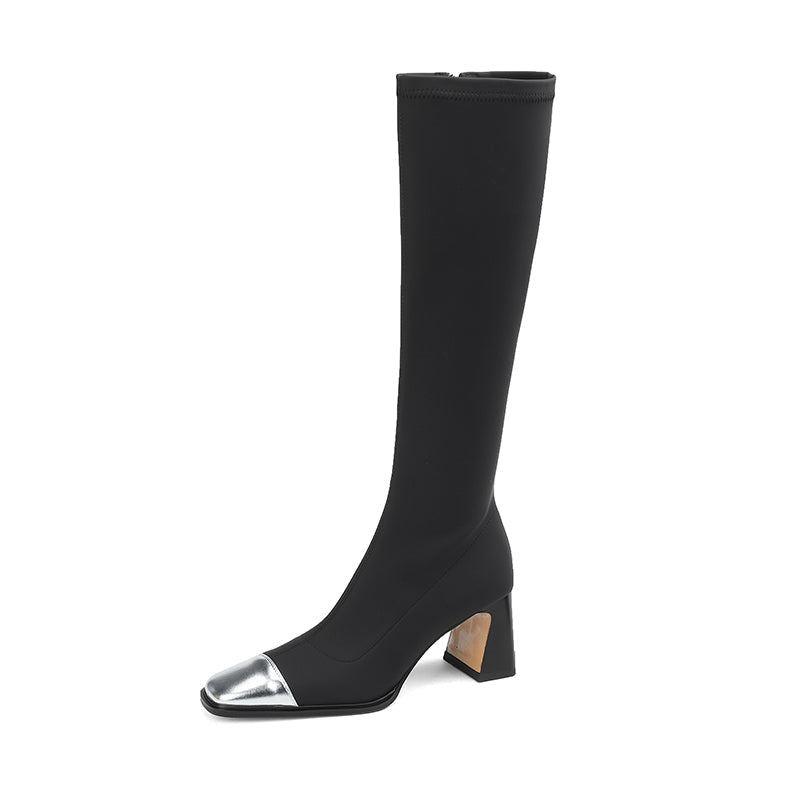 Hala Square Toe Block Heel Knee High Boots Newgew