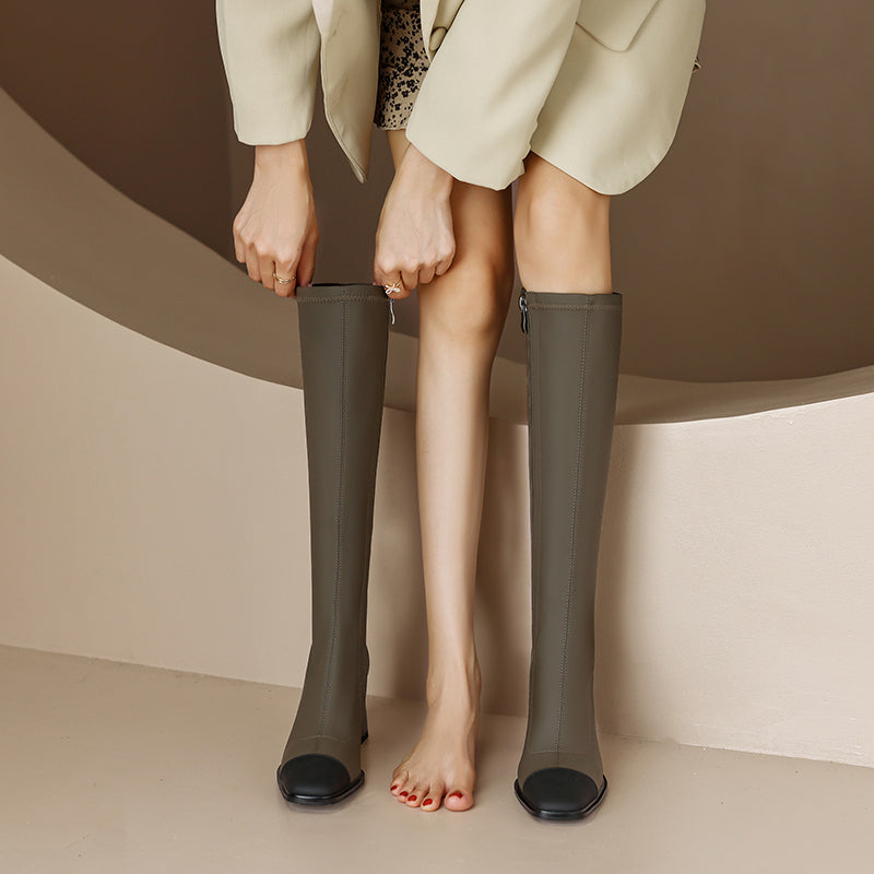 Hala Square Toe Military Green Knee High Boots Newgew