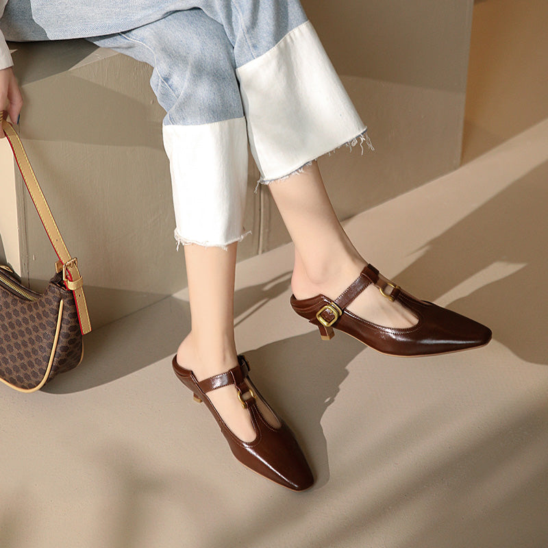 Flora Vintage T Strap Heels Brown Newgew