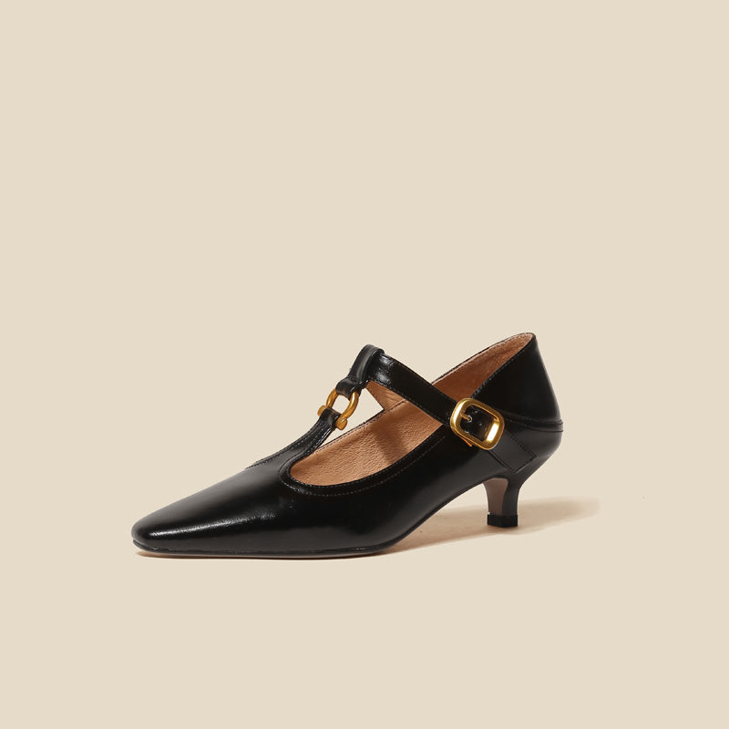 Flora Vintage T Strap Heels Black Newgew