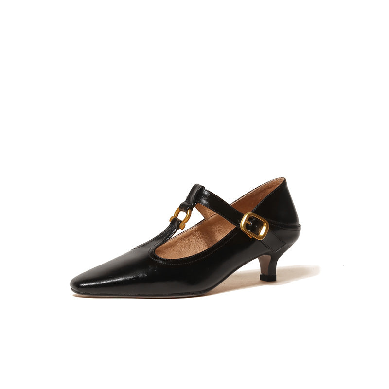 Flora Vintage T Strap Heels Black Newgew