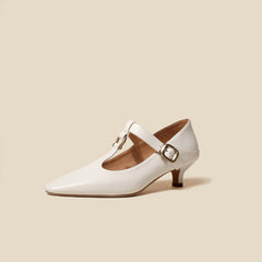 Flora Vintage T Strap Heels Beige Newgew