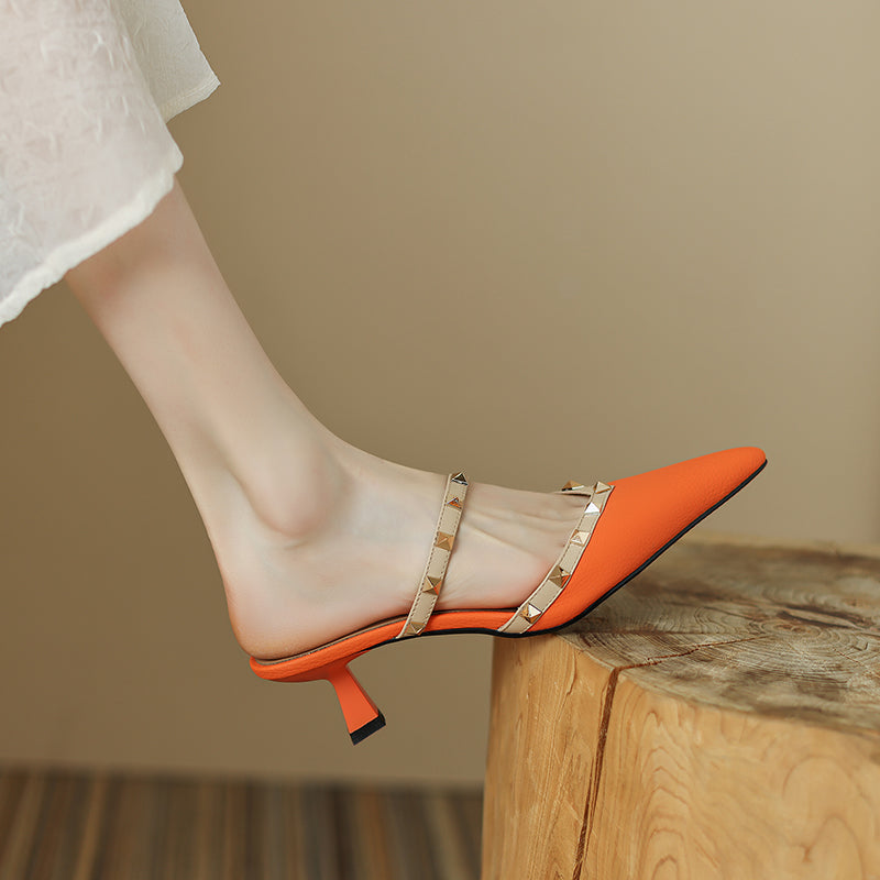 Dawsyn Rivet Studded Pointy Toe Kitten Heel Mules NEW GEW