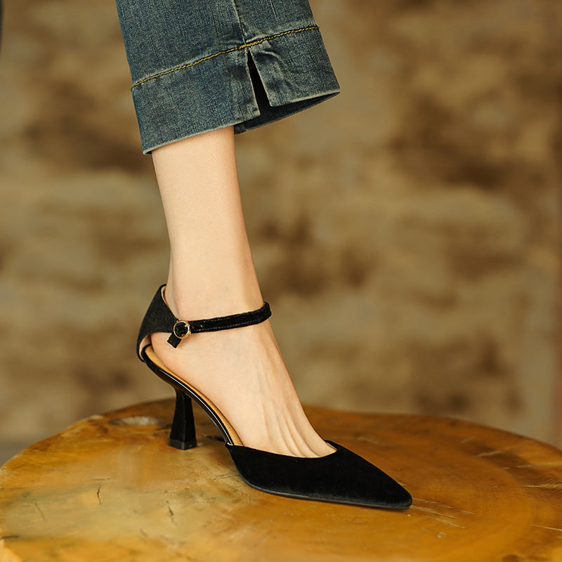 Freja Black Velvet Heels Newgew