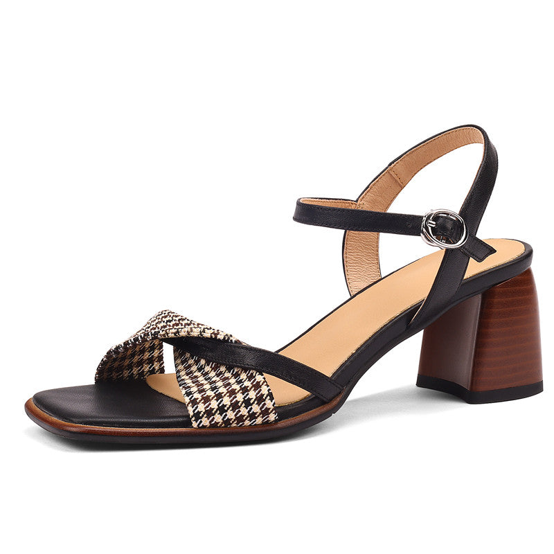 Daenerys Vintage Plaid Handmade Chunky Heel Sandals NEW GEW