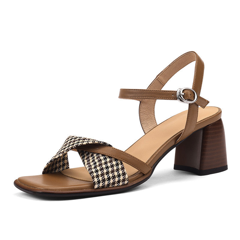 Daenerys Vintage Plaid Handmade Chunky Heel Sandals NEW GEW